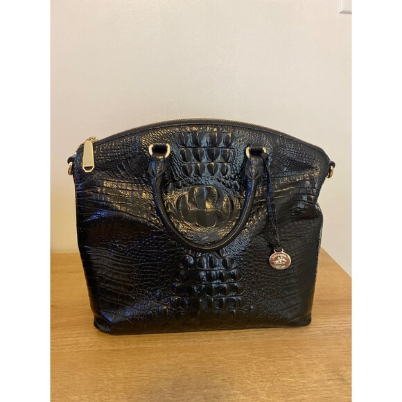 Brahmin Black Croc-Embossed Leather Satchel 14"x5"x11.5" With Top Handle - Picture 1 of 8
